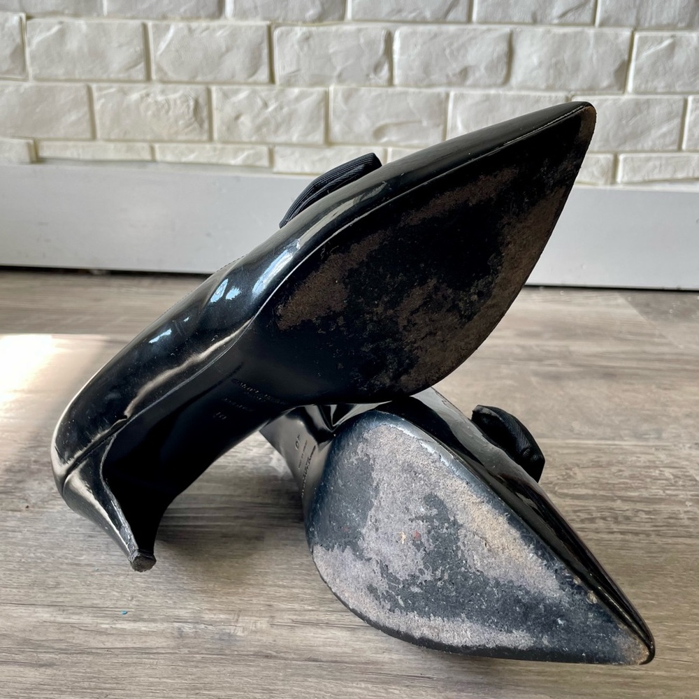 Yves Saint Laurent YSL Black Italian Patent Leather Bow Kitten Heel Size 40 - Picture 12 of 14